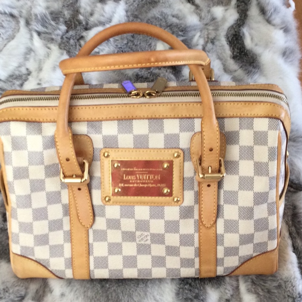 Louis Vuitton Berkeley Handbag Damier Azure White